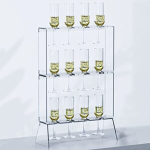 koluti 3-tier champagne wall holder stand for party, solid acrylic wine glass rack floor standing, 12 glassware wall-mount stemware hanging, drink tower shelf for wedding birthday christmas décor…