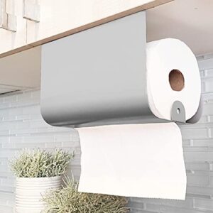 KN FLAX Paper Towel Holder Under Cabinet, No Drilling Needed Paper Towels Hanger with Magnetic Bulletin Board for Memo and Kitchen Timer - Grey