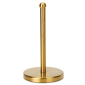 gold paper towel holder, easy one-handed design for kitchen stand paper towel dispenser, sturdy base for standard paper towel rolls and mega paper towel roll (gold – stainless steel base)