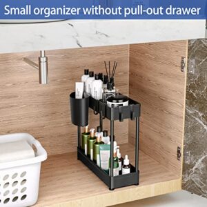 3 Pack Puricon Under Sink Organizer Pull Out Under Sink Storage, 2 Tier Multi-Purpose Sliding Under the Sink Organizer Bathroom Kitchen Sink Organizer Under Cabinet Shelf for Cleaning Supplies -Black