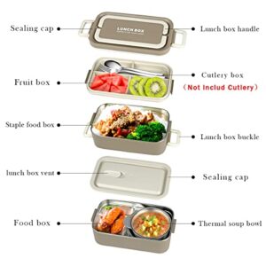 Bento Box Adult Lunch Box, Keweis Portable Insulated Lunch Containers Set for Adults Teens Kids, 2-Tier Stackable Stainless Steel Bento Boxes with Thermal Lunch Bag Soup Bowl, Leakproof Food Container