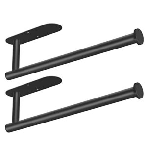 elyum 2 pack paper towel holder sturdy and durable black paper towel holder self adehesive or drilling kitchen towel holder paper towel holder countertop for bathroom, kitchen(13inch, black)