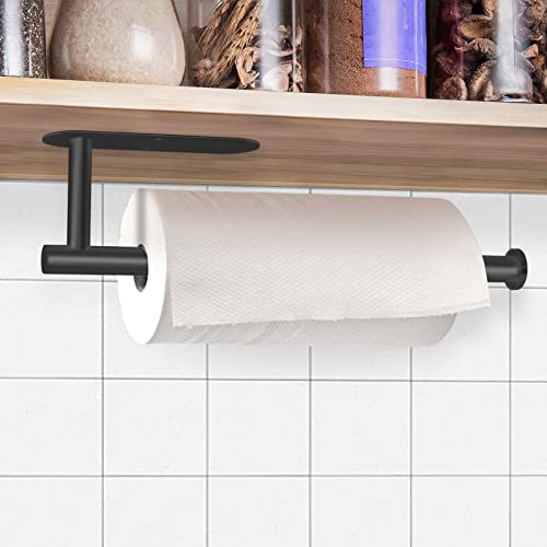 Elyum 2 Pack Paper Towel Holder Sturdy and Durable Black Paper Towel Holder Self Adehesive or Drilling Kitchen Towel Holder Paper Towel Holder Countertop for Bathroom, Kitchen(13Inch, Black)