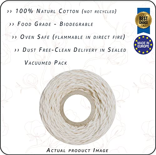 Cotton Farm Cooking Twine, 500 Feet String, 0.1 Inch (2mm) Thickness, Twisted (Extra Strong), 100% Unbleached Cotton - Butchers Choice for Cooking