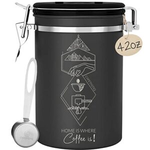 extra large 38oz beans / 35oz grounds coffee canister – coffee storage container tea flour, airtight stainless steel with date dial release valve spoon
