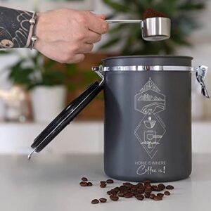 Extra Large 38oz Beans / 35oz Grounds Coffee Canister - Coffee Storage Container Tea Flour, Airtight Stainless Steel with Date Dial Release Valve Spoon