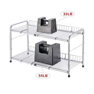 Flagship 2 Tier Under Sink Organizers and Storage Rack Expandable Cabinet Shelf Rack for Kitchen Bathroom Silver (16-25 inches)