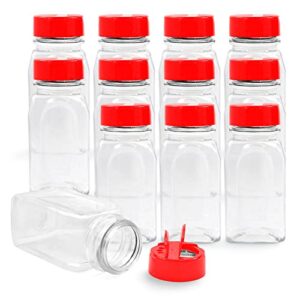 RoyalHouse - 12 PACK - 9.5 Oz with Red Cap - Plastic Jars Bottles Containers - Perfect for Storing Spice, Herbs and Powders - Lined Cap - Safe Plastic - PET - BPA free - Made in USA