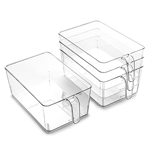 BINO l Plastic Storage Bins l THE HOLDER COLLECTION l 4-Pack, Large Multi-Use Clear Containers for Organizing with Built-in Handles l Pantry Organization & Storage l Kitchen Organizer l Storage Bins