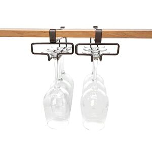 komong bronze wine glass holder under shelf, hanging wine glass rack under cabinet, no screw stemware rack hanger, no drilling wine glass storage organizer, set of 2