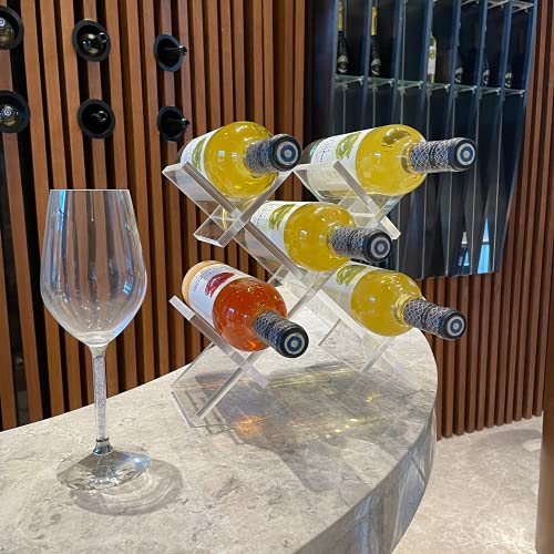 Wine Rack Countertop Lattice Freestanding 5 Bottle Wine Holder Modern Transparent Acrylic Plastic Free Standing Tabletop Storage Wine Bottle Small Stand for Home Kitchen Bar Cabinets