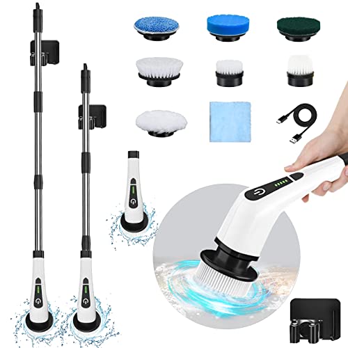 Electric Spin Scrubber, LOSUY Cordless Cleaning Brush with 7 Replaceable Drill Brush Heads and 54 Inch Adjustable Extension Arm, Power Shower Scrubber for Bathroom, Kitchen, Floor, Tile, Tub