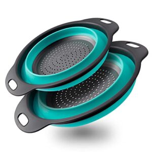 collapsible colander, set of 2 pcs collapsible strainer, space-saving kitchen strainer, food-grade silicone folding strainer colander with handle,7.7″, 9.3″