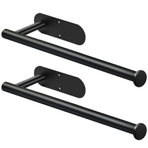 samloong paper towel holder under cabinet, hanging paper towel holder wall mount, kitchen paper towel rack both available in adhesive and screws (black/2pcs)