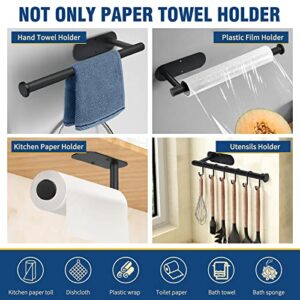 Samloong Paper Towel Holder Under Cabinet, Hanging Paper Towel Holder Wall Mount, Kitchen Paper Towel Rack Both Available in Adhesive and Screws (Black/2PCS)