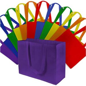Kids Gift Bags - 12 Pack Reusable Shopping Bags with Handles, Large Multi Color Fabric Cloth Bags for Shopping, Gifts, Groceries, Merchandise, Events, Parties, Take-Out, Retail Stores, Bulk - 16x6x12