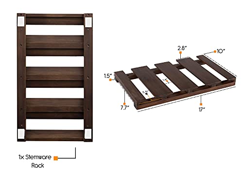 Rustic State Eze 4 Sectional Adjustable Wood Under Cabinet Wine Glass Holder Wine Glass Rack Hanging Shelf Stemware Bar Organizer - 12 Wine Glass Storage - 10 Inch Deep - Chestnut Stained