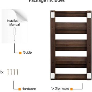 Rustic State Eze 4 Sectional Adjustable Wood Under Cabinet Wine Glass Holder Wine Glass Rack Hanging Shelf Stemware Bar Organizer - 12 Wine Glass Storage - 10 Inch Deep - Chestnut Stained