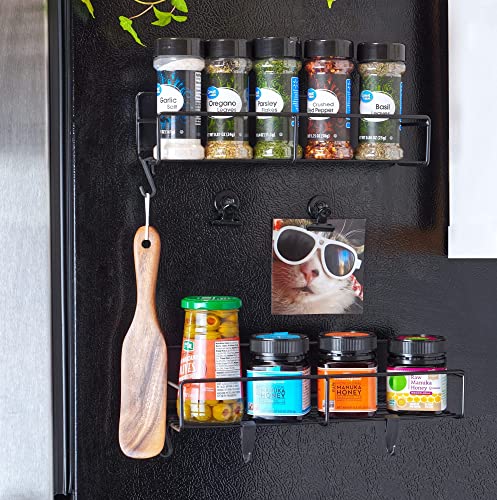 Magnetic Spice Rack, 2 Pack, Magnetic shelves,Home Organization, Home Essentials,Magnetic Fridge Organizer with hooks,Space Saver,Stove Top Shelf,Oven Rack,Fridge Magnet Organizer,Spice Jar Organizer