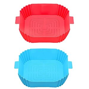 air fryer silicone liners (2-pack), reusable square air fryer liners heat resistant silicone air fryer liners air fryer accessories for 4 to 7 qt air fryers (red+blue)