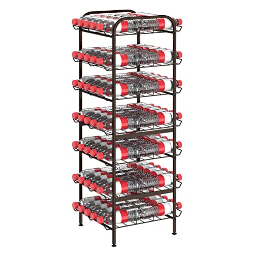 smusei Water Bottle Organizer 7 Tier Free Standing Vertical Metal Water Bottle Rack Shelf Adjustable Water Bottle Beverage Drink Stand Holder for Kitchen Pantry Food Storage, Bronze