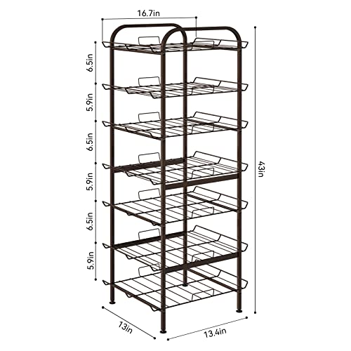 smusei Water Bottle Organizer 7 Tier Free Standing Vertical Metal Water Bottle Rack Shelf Adjustable Water Bottle Beverage Drink Stand Holder for Kitchen Pantry Food Storage, Bronze