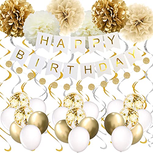 Gold Birthday Party Decorations ,Happy Birthday Banner, 16th 18th 21th 30th 40th 50th 60th 70th Gold White Birthday Decorations Supplies Balloons