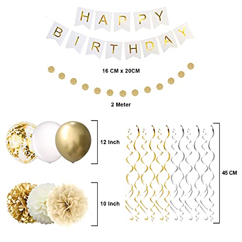 Gold Birthday Party Decorations ,Happy Birthday Banner, 16th 18th 21th 30th 40th 50th 60th 70th Gold White Birthday Decorations Supplies Balloons