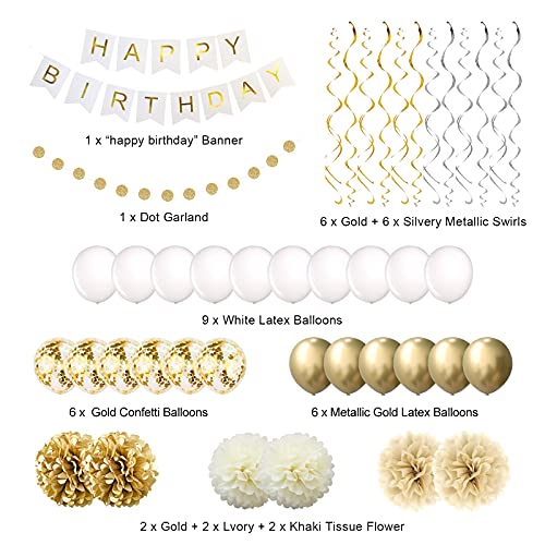 Gold Birthday Party Decorations ,Happy Birthday Banner, 16th 18th 21th 30th 40th 50th 60th 70th Gold White Birthday Decorations Supplies Balloons