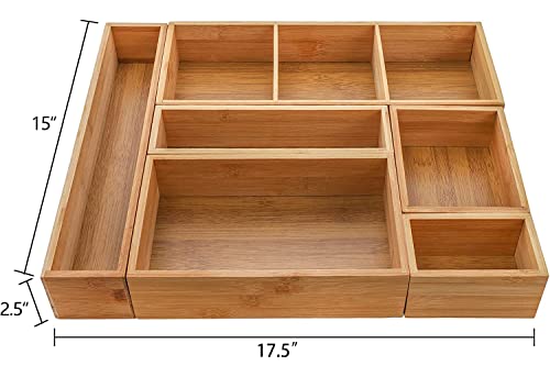 YOUEON Set of 6 Bamboo Drawer Organizer Storage Box, Adjustable Cutlery Tray Utensil Tray Silverware Organizer Multi-Use for Desk, Closet, Bathroom, Office, Makeup, Jewelry