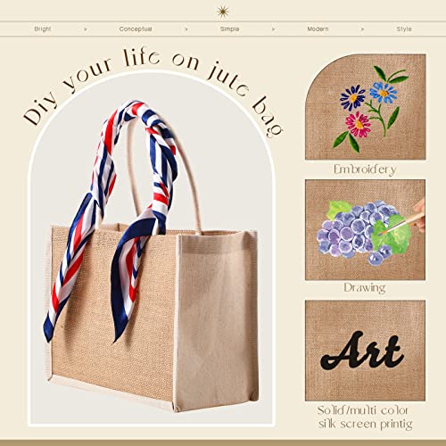 16 Pack Jute Tote Gift Bags Natural Jute Grocery Shopping Bags Burlap Beach Bags with Cotton Handles Reusable Burlap Totes for Christmas Bridesmaid Wedding Bachelorette Gift Shopping Travel Beach DIY