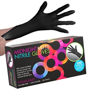 framar powder free nitrile gloves – 12 inch black gloves disposable latex free, non latex gloves, nitrile gloves medium, latex free gloves medium, guantes desechables, medium nitrile gloves