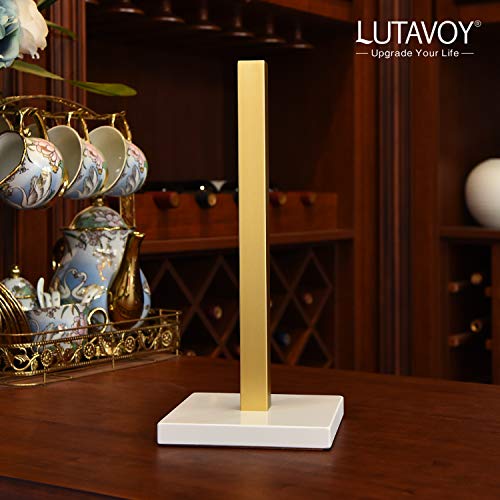 LUTAVOY Paper Towel Holders Kitchen Standing Paper Towel Roll Holders with Marble Base Copper Plated(KZ20 Gold&White)