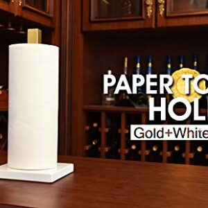 LUTAVOY Paper Towel Holders Kitchen Standing Paper Towel Roll Holders with Marble Base Copper Plated(KZ20 Gold&White)