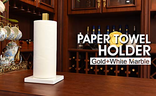 LUTAVOY Paper Towel Holders Kitchen Standing Paper Towel Roll Holders with Marble Base Copper Plated(KZ20 Gold&White)