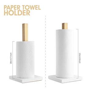 LUTAVOY Paper Towel Holders Kitchen Standing Paper Towel Roll Holders with Marble Base Copper Plated(KZ20 Gold&White)