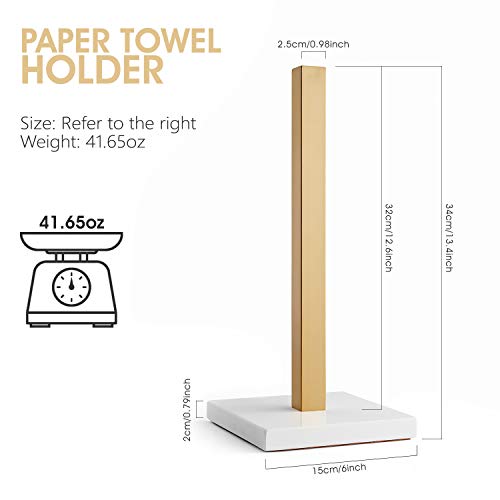 LUTAVOY Paper Towel Holders Kitchen Standing Paper Towel Roll Holders with Marble Base Copper Plated(KZ20 Gold&White)