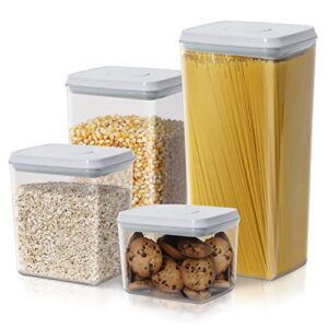 jimall pop top food storage containers, stackable food containers with lids airtight, leak-proof containers for cereal flour & sugar, 4 piece set-3.5qt,2.9qt,2.1qt,1.3qt