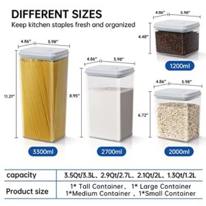 JIMALL Pop Top Food Storage Containers, Stackable Food Containers with Lids Airtight, Leak-proof Containers for Cereal Flour & Sugar, 4 Piece Set-3.5Qt,2.9Qt,2.1Qt,1.3Qt