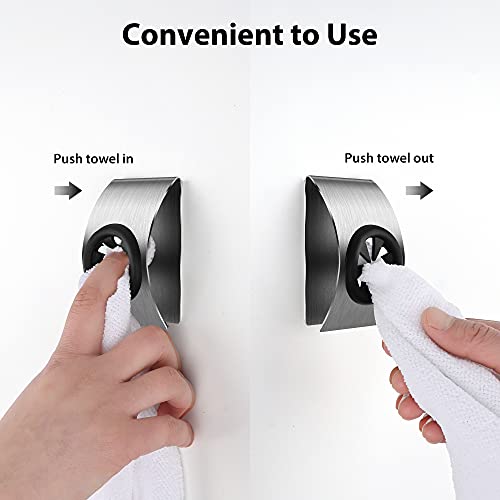 Mcduyant 2 Pieces Self Adhesive Dish Towel Holder Grabber Kitchen Towel Hook Wall Mount Towel Hangers Holders Non-Drilling Push Towel Holder for Bathroom Kitchen Wall No Drilling Required