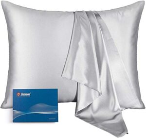 j jimoo natural 22 momme 100% mulberry silk pillowcase for hair and skin, standard size 20″x 26″ silk pillow case, soft smooth cooling premium grade 6a silk pillow cover with zipper (silver grey 1pc)