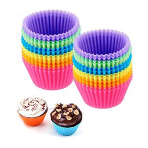 Reusable Silicone Cupcake Baking Cups 24 Pack, 2.75 inch Silicone Baking Cups, Reusable & Non-stick Muffin Cupcake Liners for Party Halloween Christmas,6 Rainbow Colors (Pack of 24,Multicolor)