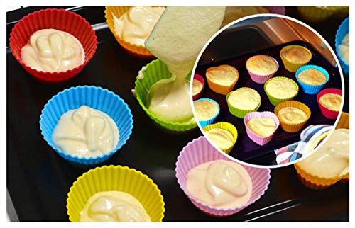 Reusable Silicone Cupcake Baking Cups 24 Pack, 2.75 inch Silicone Baking Cups, Reusable & Non-stick Muffin Cupcake Liners for Party Halloween Christmas,6 Rainbow Colors (Pack of 24,Multicolor)