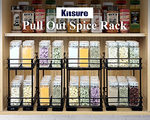 Kitsure Spice Rack Organizer for Cabinet - 2 Packs, Easy-to-Install Pull Out Spice Cabinet Organizers, 4.33''Wx10.23''Dx8.54''H Slide Out Spice Racks