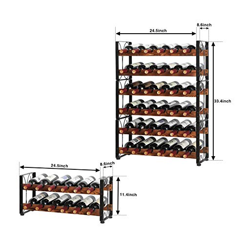 X-cosrack Stackable Rustic 36 Bottle Wine Rack, Freestanding Floor Wine Holder Stand Can Used Separate or Stacked 6 Tier Wobble-Free Wine Display Storage Shelf for Kitchen 24.5''L x 8.6''W x 33.4''H