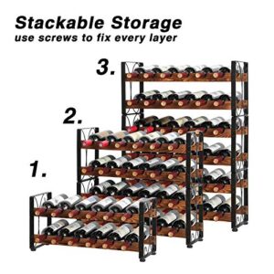 X-cosrack Stackable Rustic 36 Bottle Wine Rack, Freestanding Floor Wine Holder Stand Can Used Separate or Stacked 6 Tier Wobble-Free Wine Display Storage Shelf for Kitchen 24.5''L x 8.6''W x 33.4''H