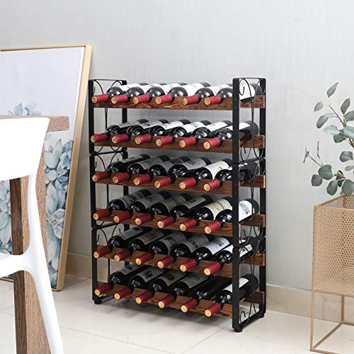 X-cosrack Stackable Rustic 36 Bottle Wine Rack, Freestanding Floor Wine Holder Stand Can Used Separate or Stacked 6 Tier Wobble-Free Wine Display Storage Shelf for Kitchen 24.5''L x 8.6''W x 33.4''H