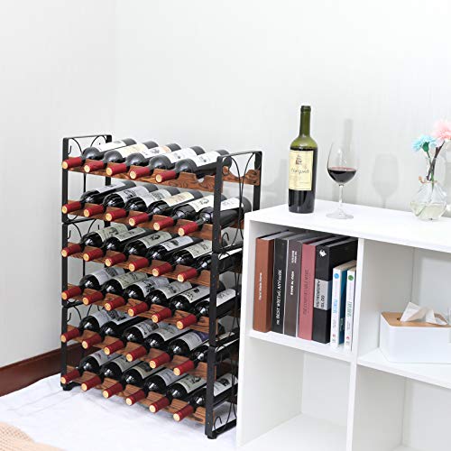 X-cosrack Stackable Rustic 36 Bottle Wine Rack, Freestanding Floor Wine Holder Stand Can Used Separate or Stacked 6 Tier Wobble-Free Wine Display Storage Shelf for Kitchen 24.5''L x 8.6''W x 33.4''H