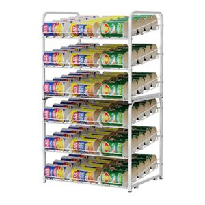vrisa can organizer for pantry 2 pack stackable can rack organizer holde up to 72 cans canned good dispenser for pantry, kitchen, cabinet, small spaces white 3-tier