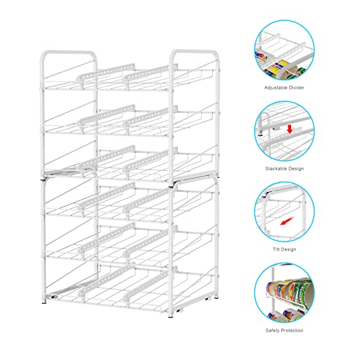 Vrisa Can Organizer for Pantry 2 Pack Stackable Can Rack Organizer Holde up to 72 Cans Canned Good Dispenser for Pantry, Kitchen, Cabinet, Small Spaces White 3-Tier